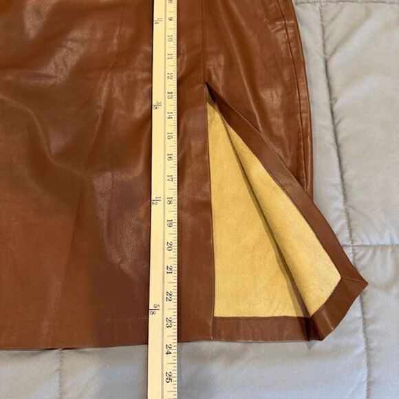 Jason Wu Faux Leather Pencil Skirt Cognac Brown Offset front slit Size XS - Picture 9 of 10
